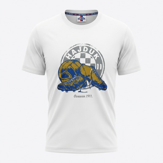 T-shirt Hajduk in White White t-shirt with a blue and yellow graphic design on a white background