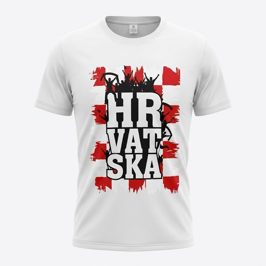 T-shirt Hrvatska White t-shirt with 'HRVATSKA' text and red and black design on a white background