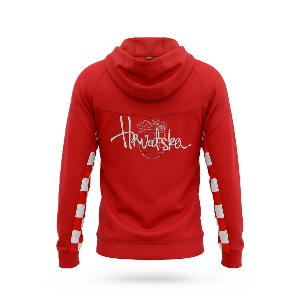 Tracksuit Croatia in Red Red hoodie with white text and designs on a white background