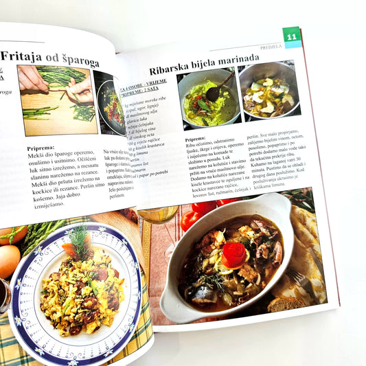 Tradicionalna Hrvatska Jela Open cookbook showing recipes with images of food on a white background