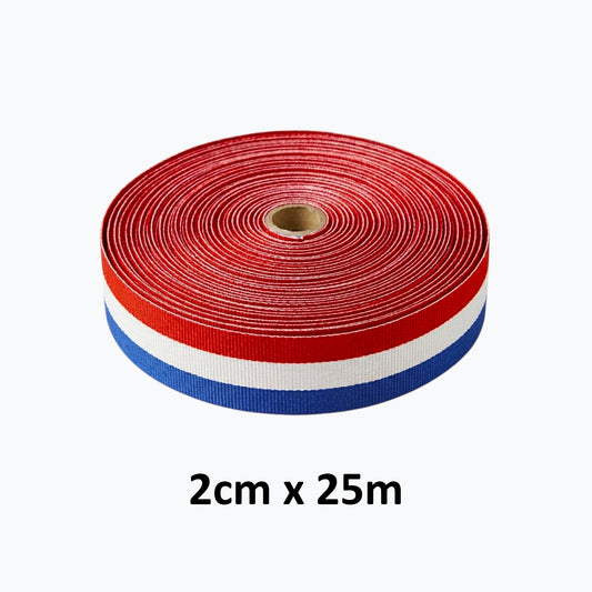 Traka Trobojnica Ribbon 2cm x 25m Roll of red, white, and blue ribbon on a white background