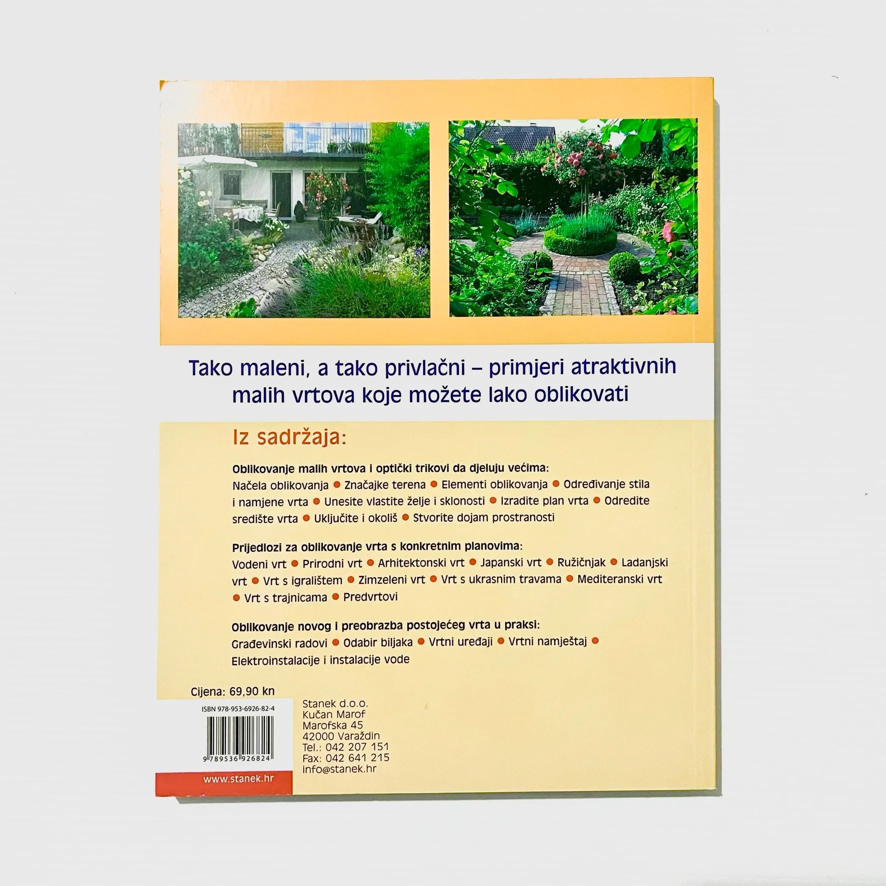 Uređenje Malih Vrtova - Practical solutions for small garden Book cover with garden images and text on a light gray background