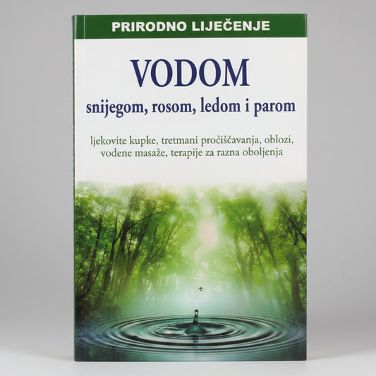 Prirodno Liječenje – Vodom (Natural Healing - Water Therapy) Book cover with water droplet and forest background, text in a foreign language