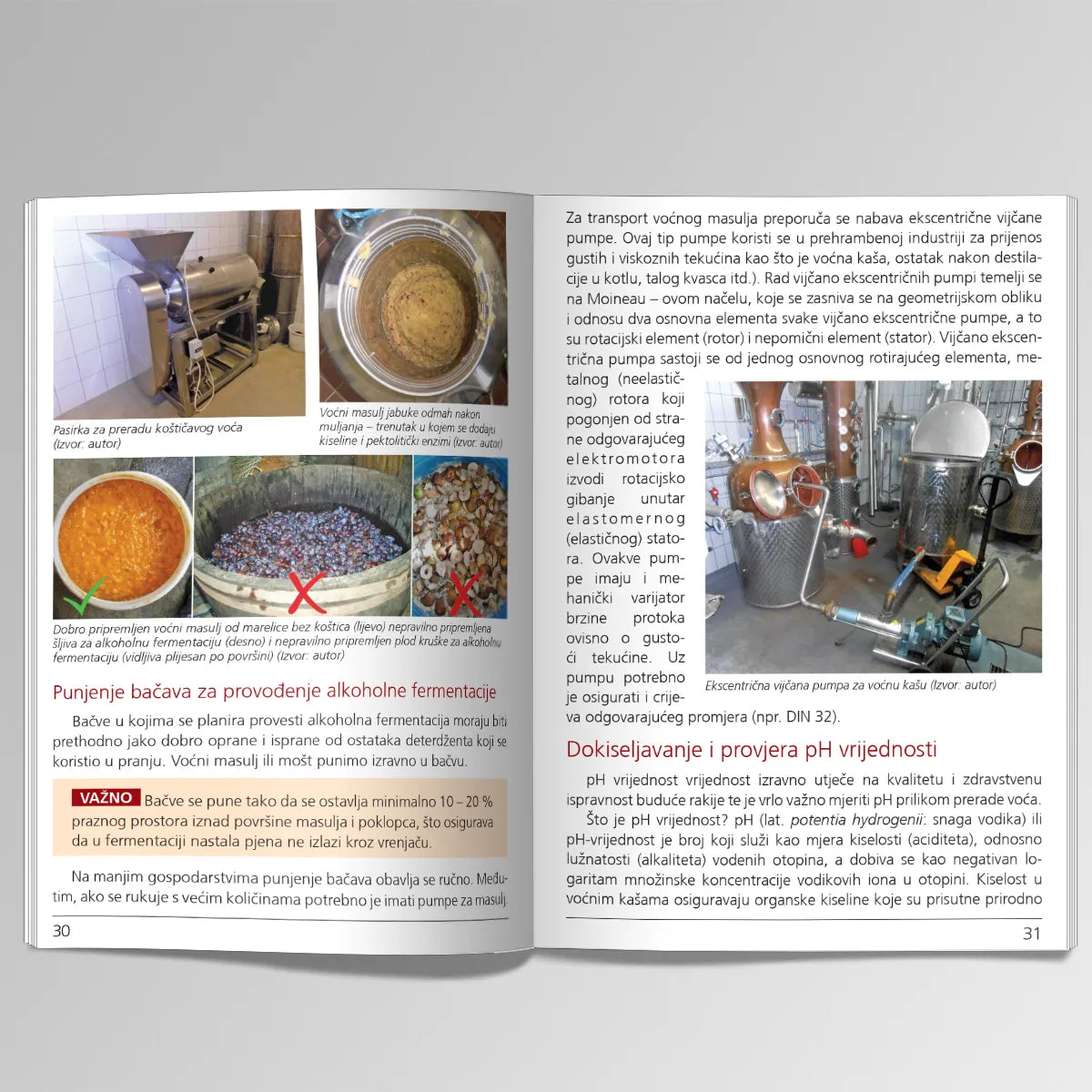 Voćne Rakije, Likeri i Travarice Open book showing pages with images and text on a gray background