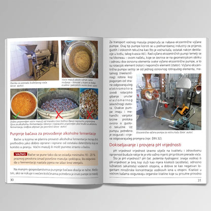 Voćne Rakije, Likeri i Travarice Open book showing pages with images and text on a gray background