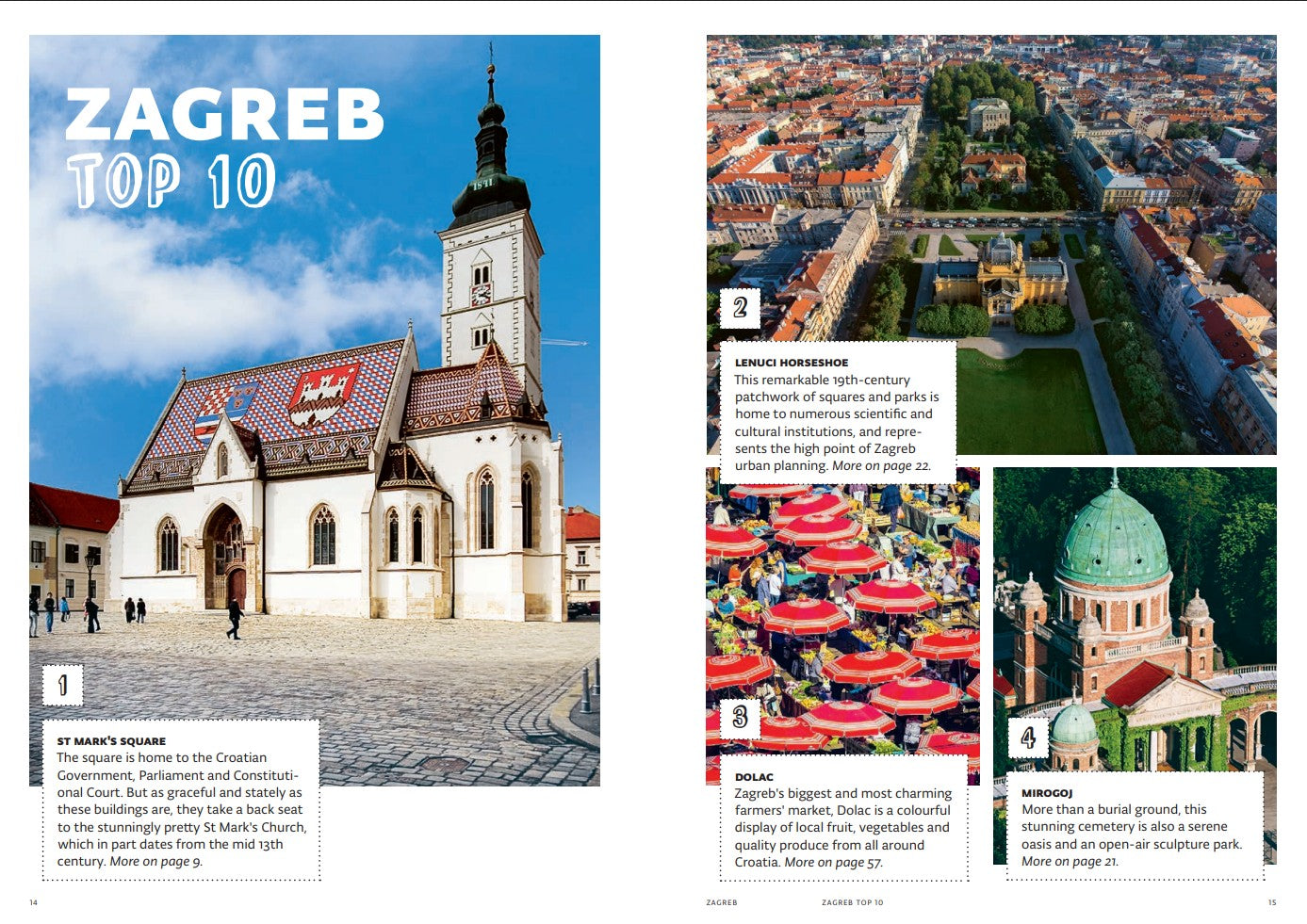 Welcome to Zagreb – The Capital of Croatia (Travel Guide) Magazine layout featuring Zagreb with images and text on a white background