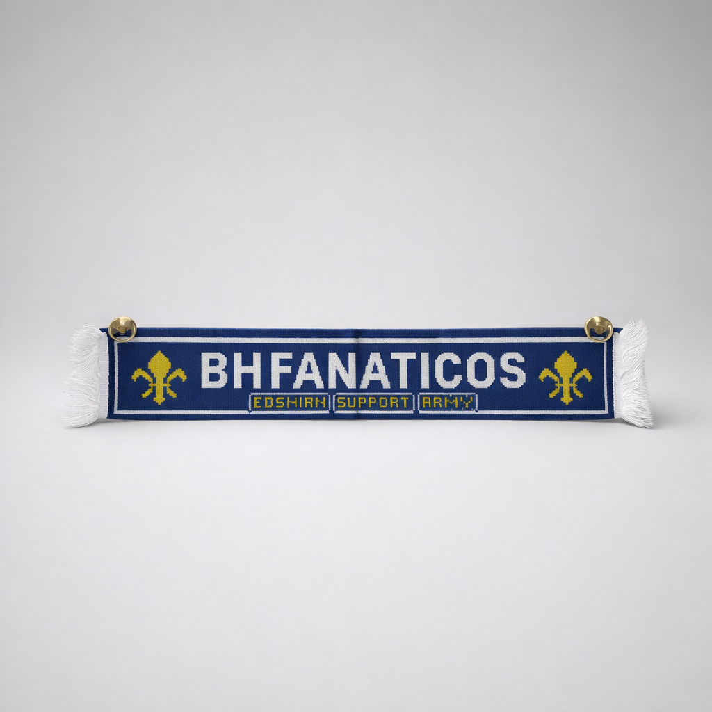 Window Banner BH Fanaticos with suction cup Scarf with 'BHFANATICOS' text and logo on a white background