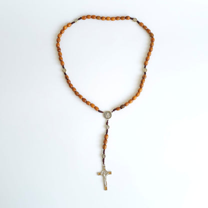 Wooden Saint Benedict Rosary with Silver Tone Gold Enamel Crucifix – Handcrafted Catholic Prayer Beads