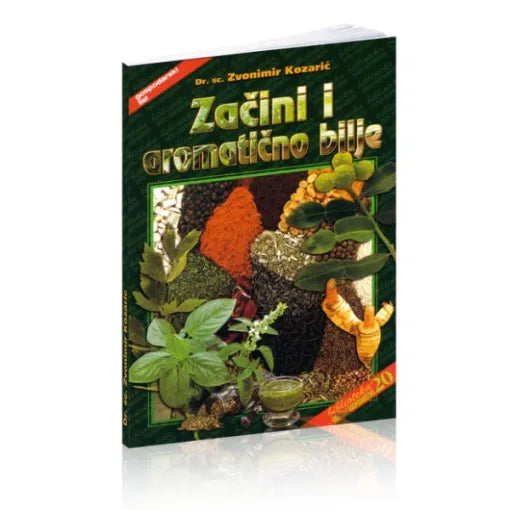 Začini i Aromatično Bilje Book cover with green and orange elements on a white background