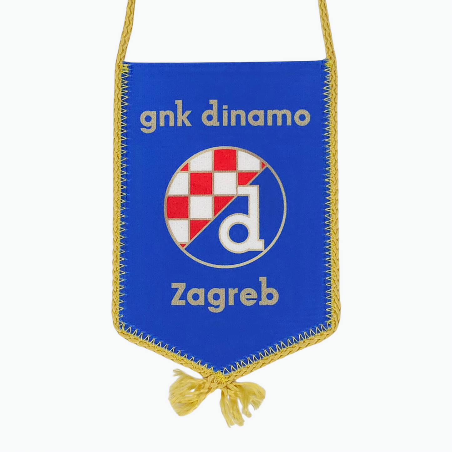 gnk dinamo Zagreb Car Flag. Blue banner with 'gnk dinamo Zagreb' text and logo on a white background