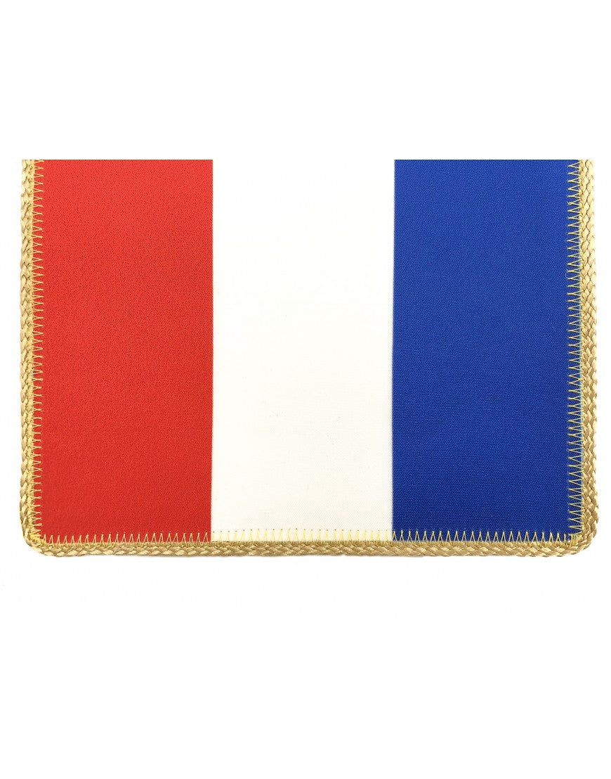 Rectangular patch with red, white, and blue sections on a white background